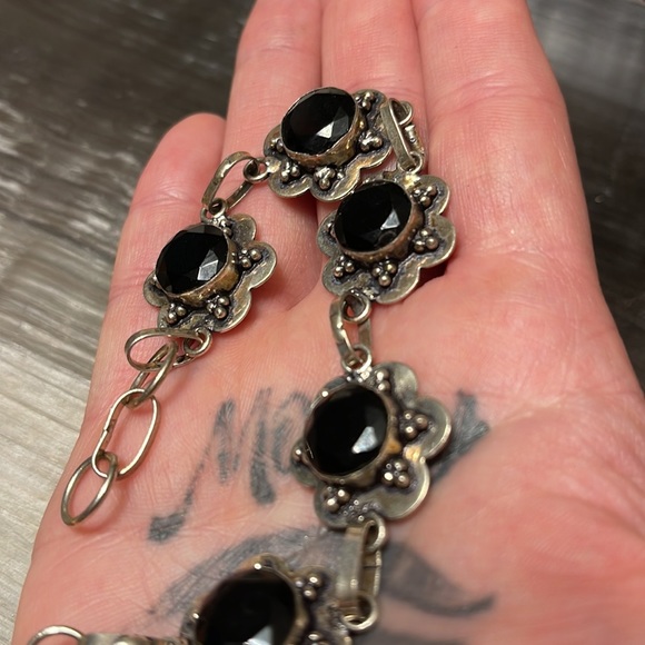 Vintage Stainless 925 Silver Plated Onyx Crystal Bracelet 925 Onyx  Bracelet - Picture 8 of 8